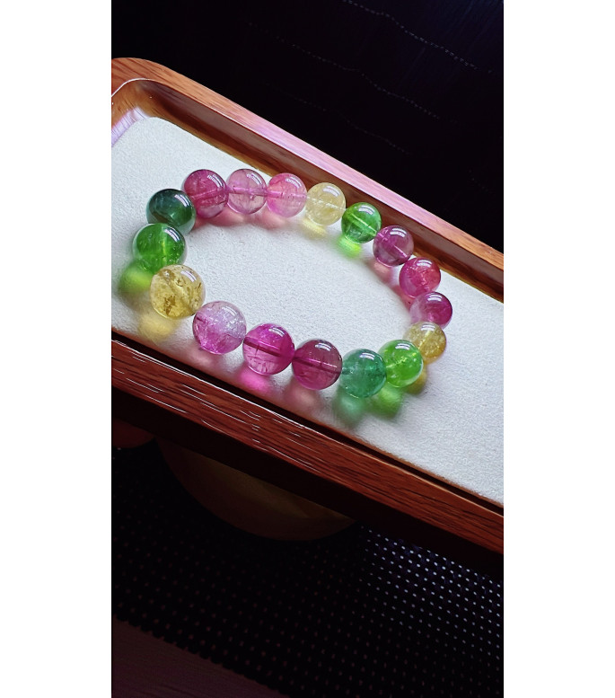 1227F6 exquisite rainbow tourmaline bracelet, size about 12mm, weight 47.9g, crystal