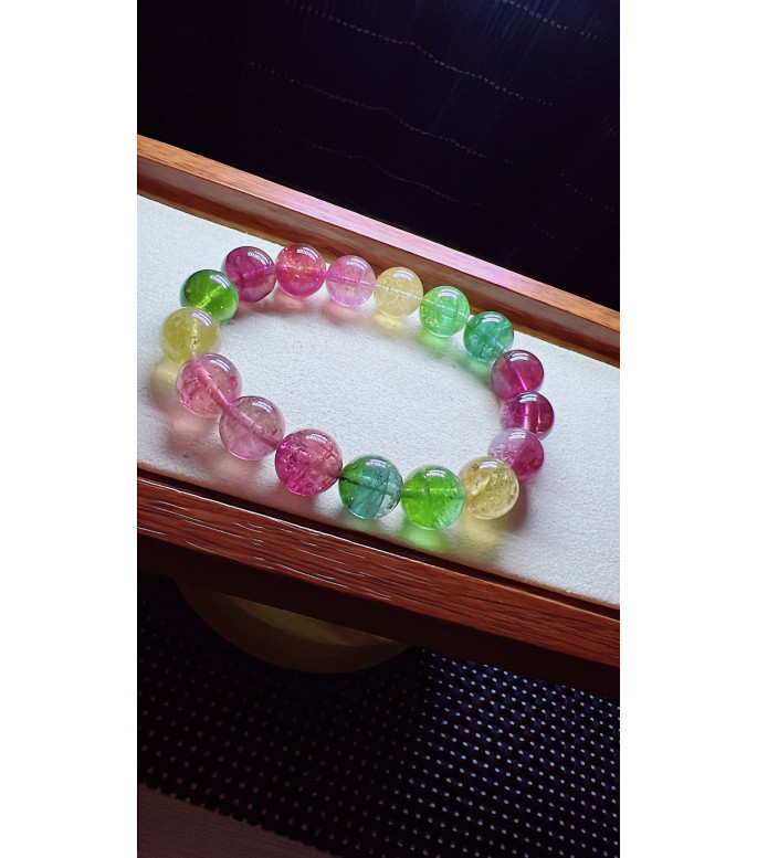 1227F6 exquisite rainbow tourmaline bracelet, size about 12mm, weight 47.9g, crystal