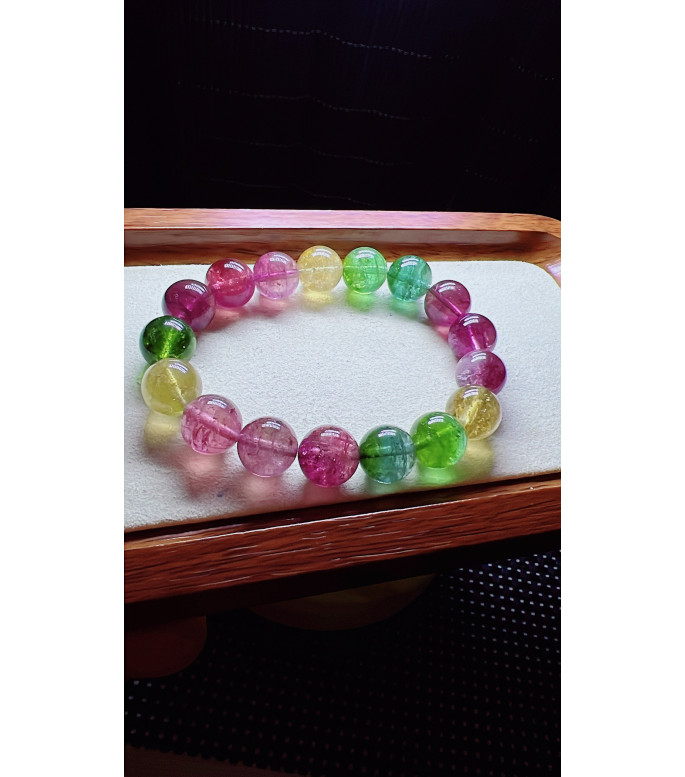 1227F6 exquisite rainbow tourmaline bracelet, size about 12mm, weight 47.9g, crystal