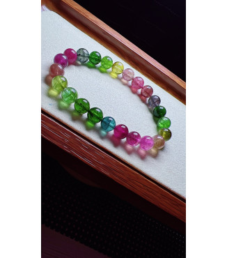 1227F5 exquisite rainbow tourmaline bracelet, size about 8mm, weight 20.3 grams, crystal