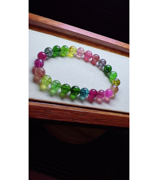 1227F5 exquisite rainbow tourmaline bracelet, size about 8mm, weight 20.3 grams, crystal