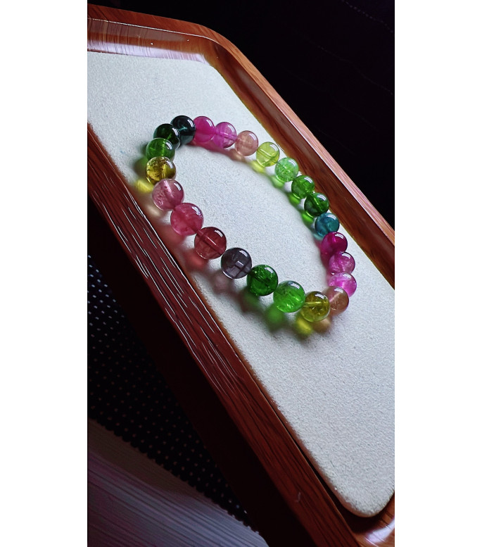 1227F5 exquisite rainbow tourmaline bracelet, size about 8mm, weight 20.3 grams, crystal