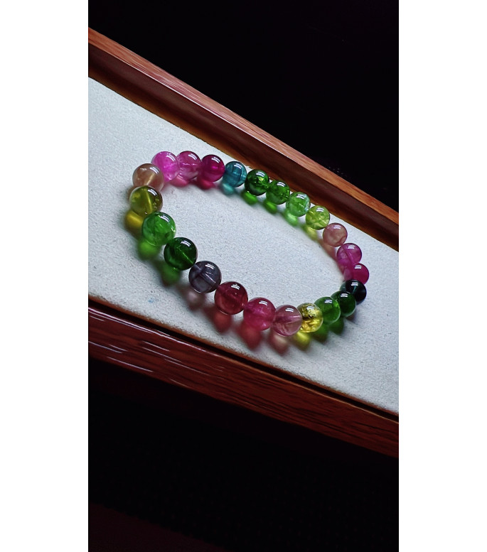 1227F5 exquisite rainbow tourmaline bracelet, size about 8mm, weight 20.3 grams, crystal