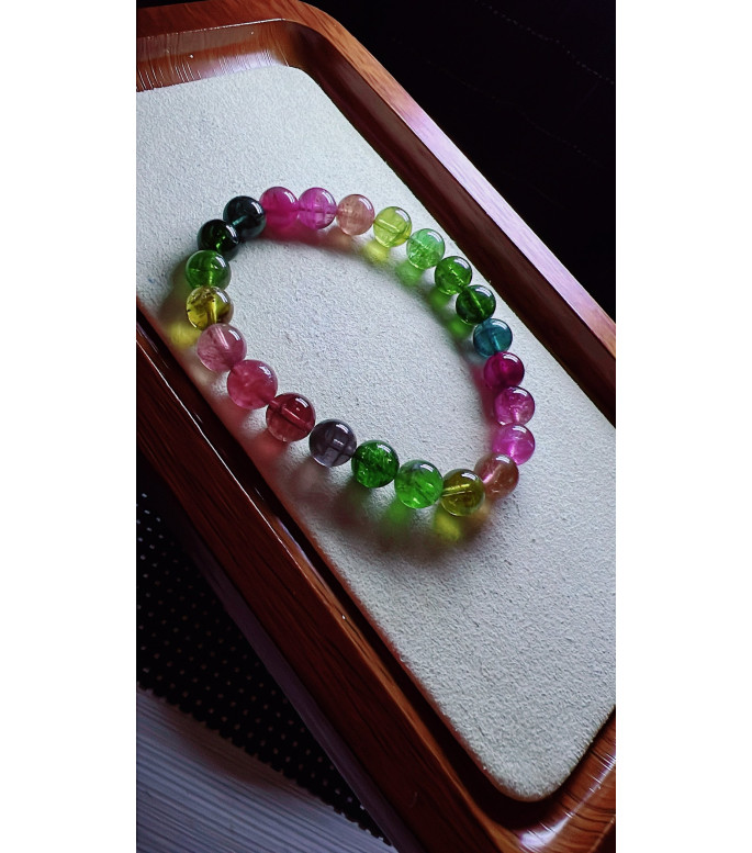 1227F5 exquisite rainbow tourmaline bracelet, size about 8mm, weight 20.3 grams, crystal
