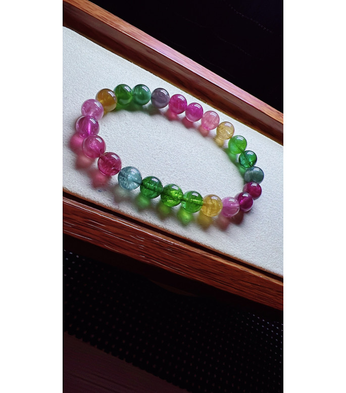 1227F4 exquisite rainbow tourmaline bracelet, size about 8mm, weight 19.7g, crystal