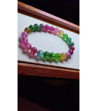 1227F4 exquisite rainbow tourmaline bracelet, size about 8mm, weight 19.7g, crystal