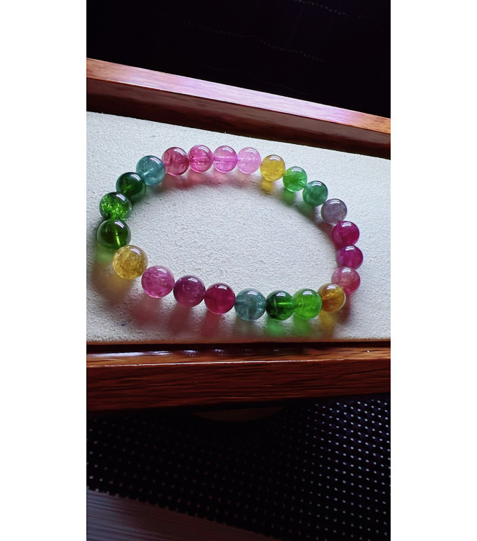 1227F4 exquisite rainbow tourmaline bracelet, size about 8mm, weight 19.7g, crystal