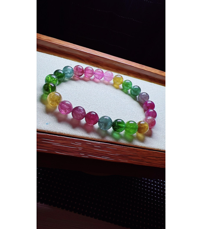 1227F4 exquisite rainbow tourmaline bracelet, size about 8mm, weight 19.7g, crystal