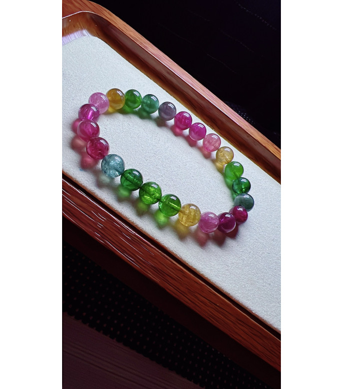 1227F4 exquisite rainbow tourmaline bracelet, size about 8mm, weight 19.7g, crystal