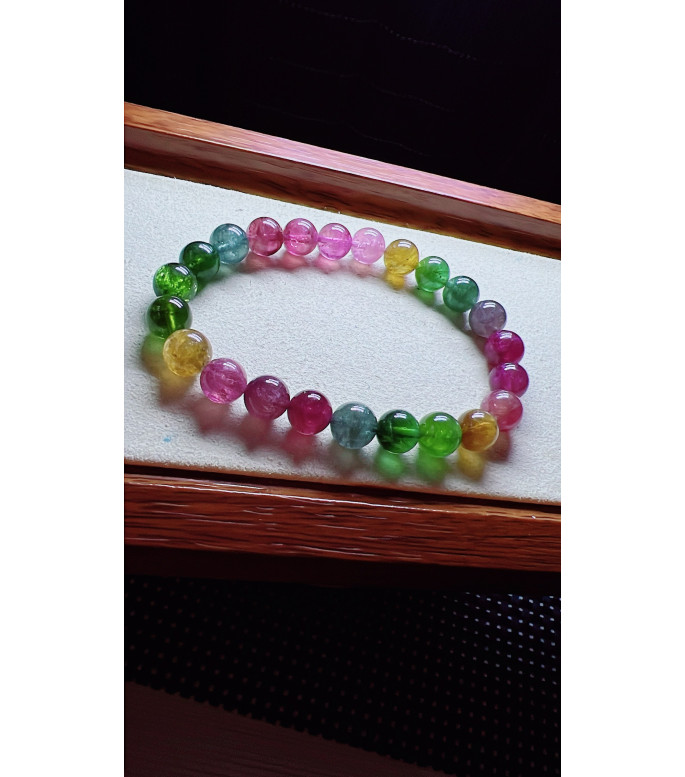 1227F4 exquisite rainbow tourmaline bracelet, size about 8mm, weight 19.7g, crystal