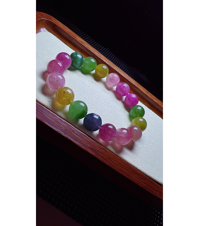 1227F3 exquisite rainbow tourmaline bracelet, size about 12.3mm, weight 53.9g, crystal