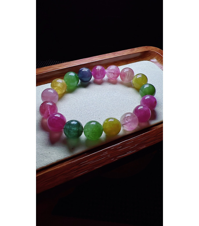 1227F3 exquisite rainbow tourmaline bracelet, size about 12.3mm, weight 53.9g, crystal