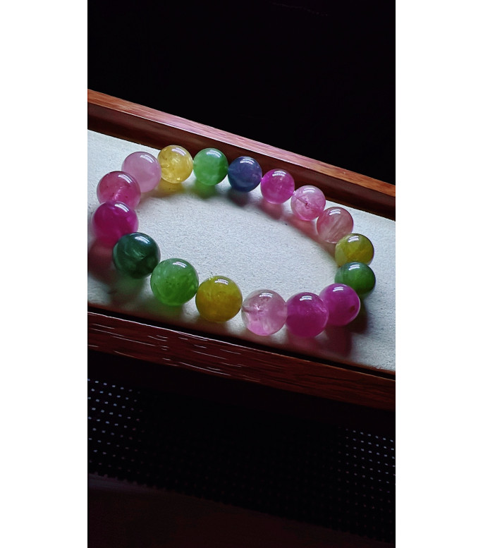 1227F3 exquisite rainbow tourmaline bracelet, size about 12.3mm, weight 53.9g, crystal