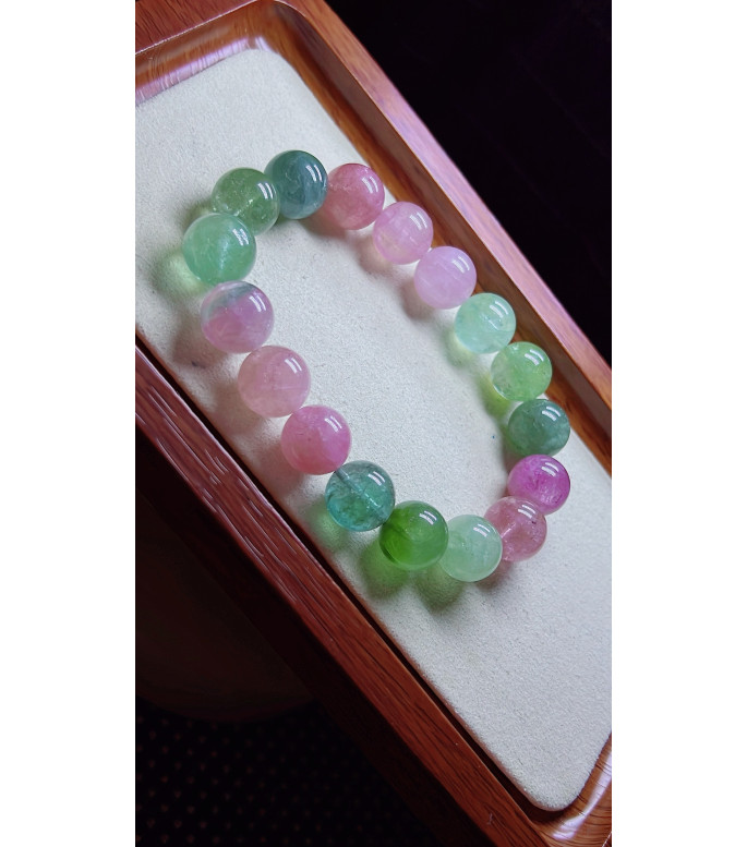 1225F12 exquisite macaron tourmaline bracelet, size about 12.5mm, weight 54.9g, crystal