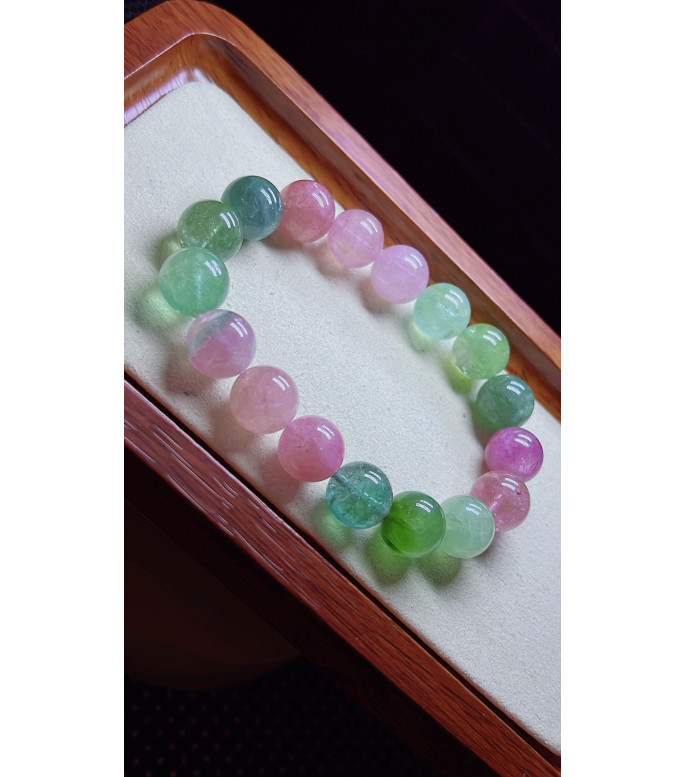 1225F12 exquisite macaron tourmaline bracelet, size about 12.5mm, weight 54.9g, crystal