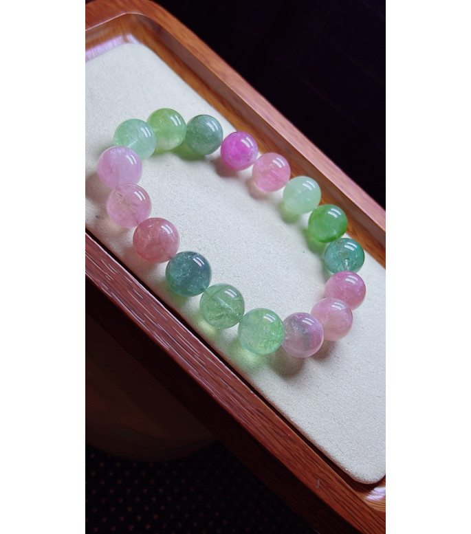 1225F12 exquisite macaron tourmaline bracelet, size about 12.5mm, weight 54.9g, crystal