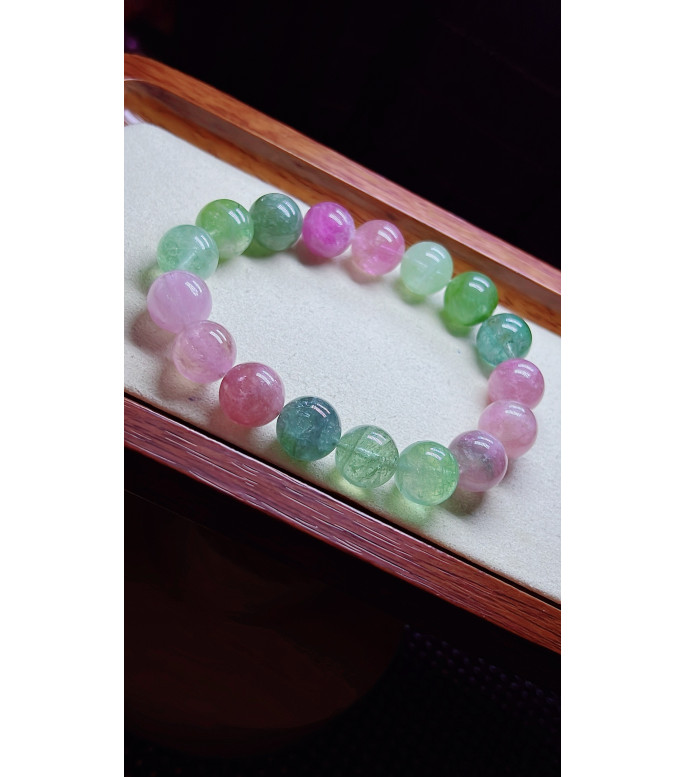 1225F12 exquisite macaron tourmaline bracelet, size about 12.5mm, weight 54.9g, crystal