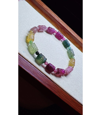 1225F11 exquisite patterned bead tourmaline bracelet, size about 7X9mm, weight 13.7g