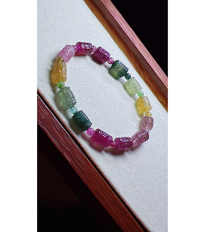 1225F11 exquisite patterned bead tourmaline bracelet, size about 7X9mm, weight 13.7g