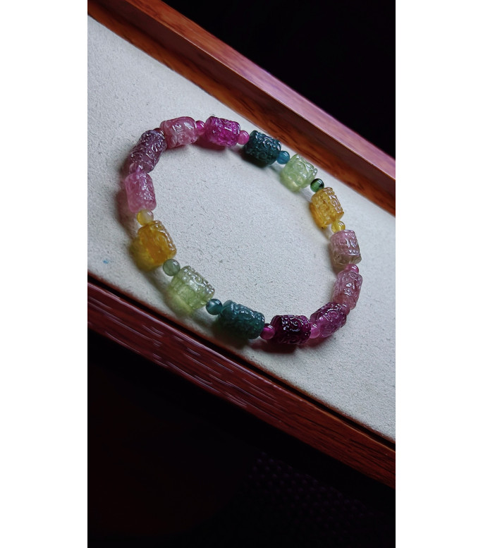 1225F10 exquisite patterned bead tourmaline bracelet, size about 7X9mm, weight 14.2