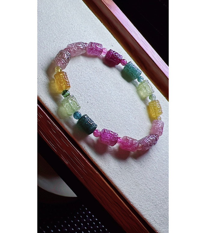 1225F10 exquisite patterned bead tourmaline bracelet, size about 7X9mm, weight 14.2