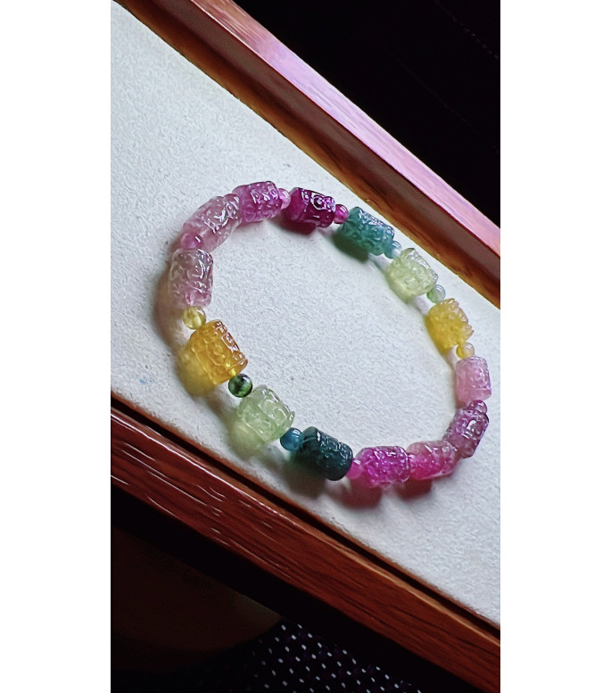 1225F10 exquisite patterned bead tourmaline bracelet, size about 7X9mm, weight 14.2