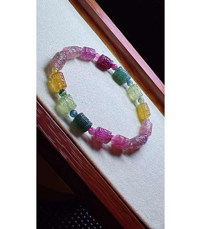 1225F10 exquisite patterned bead tourmaline bracelet, size about 7X9mm, weight 14.2