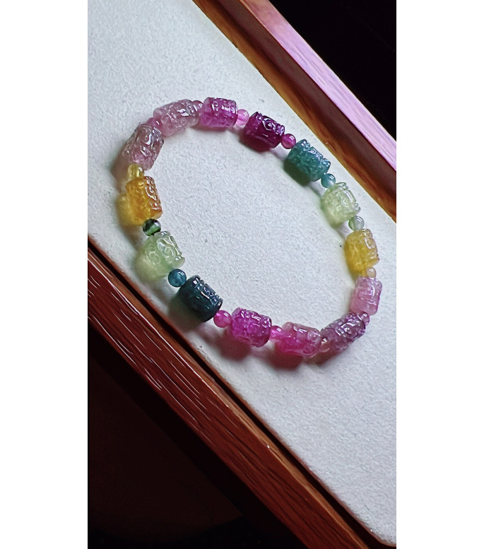 1225F10 exquisite patterned bead tourmaline bracelet, size about 7X9mm, weight 14.2