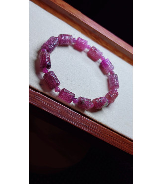 1225F9 exquisite red patterned bead tourmaline bracelet, size about 8 X10mm, weight 19.2