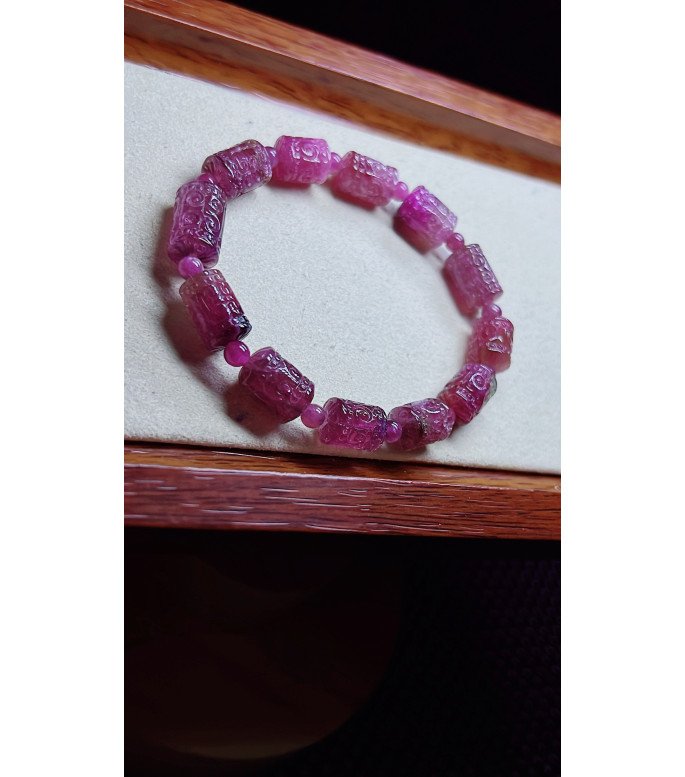 1225F9 exquisite red patterned bead tourmaline bracelet, size about 8 X10mm, weight 19.2