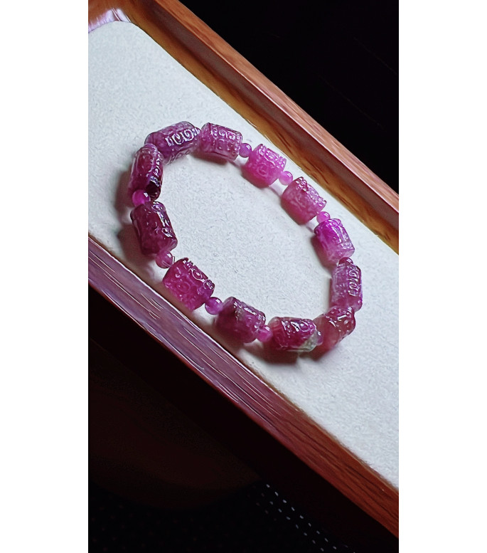 1225F9 exquisite red patterned bead tourmaline bracelet, size about 8 X10mm, weight 19.2
