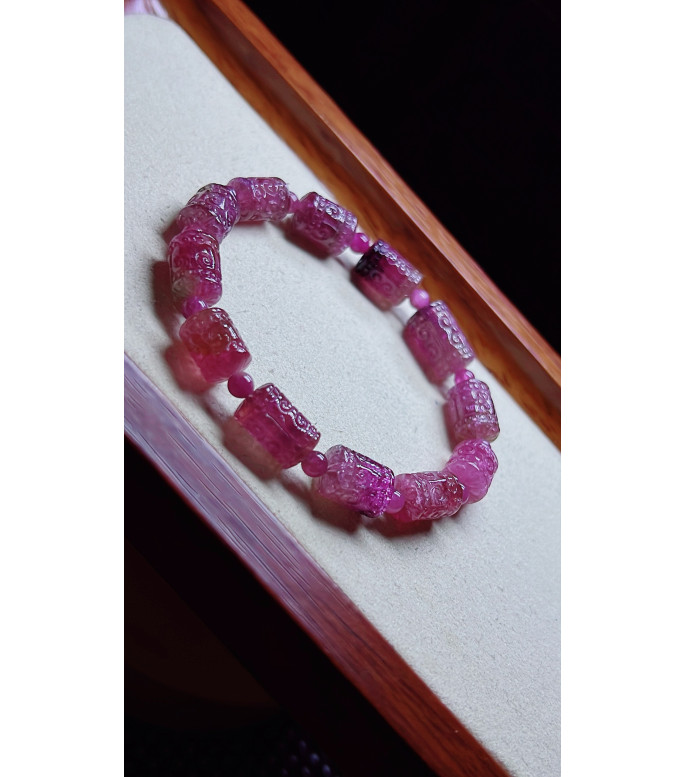 1225F9 exquisite red patterned bead tourmaline bracelet, size about 8 X10mm, weight 19.2