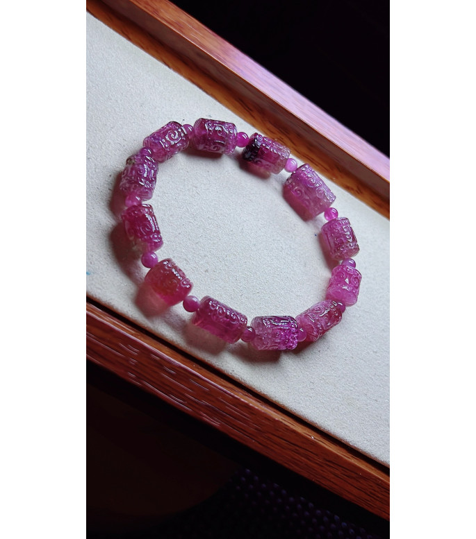 1225F9 exquisite red patterned bead tourmaline bracelet, size about 8 X10mm, weight 19.2