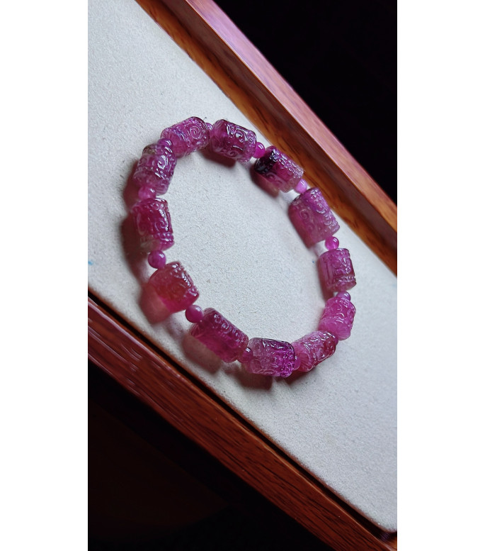 1225F9 exquisite red patterned bead tourmaline bracelet, size about 8 X10mm, weight 19.2
