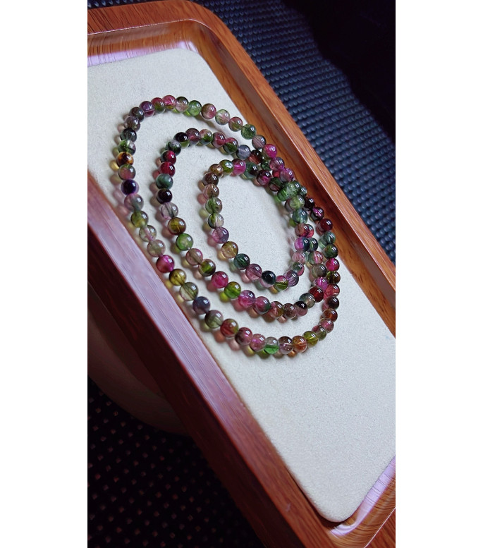 1225F6 exquisite watermelon tourmaline three circle bracelet, size about 5mm, weight 23.2