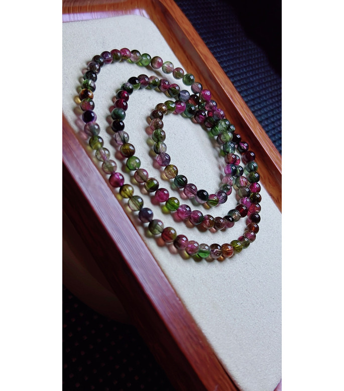 1225F6 exquisite watermelon tourmaline three circle bracelet, size about 5mm, weight 23.2