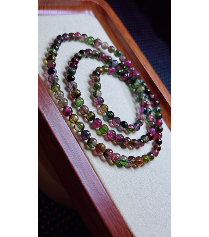 1225F6 exquisite watermelon tourmaline three circle bracelet, size about 5mm, weight 23.2