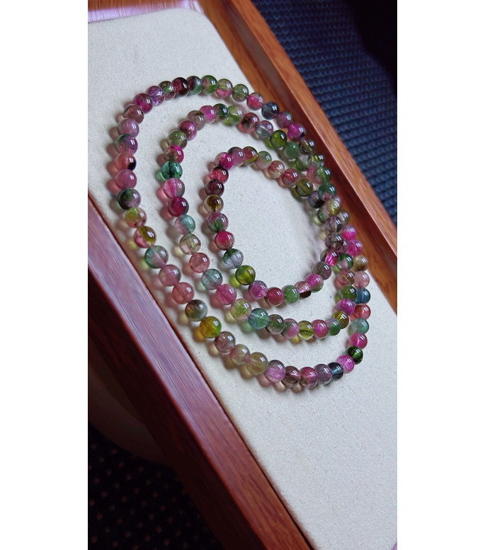 1225F5 exquisite watermelon tourmaline three circle bracelet, size about 5mm, weight 23.5 1225F5 exquisite watermelon tourmaline three circle bracelet, size about 5mm, weight 23.5