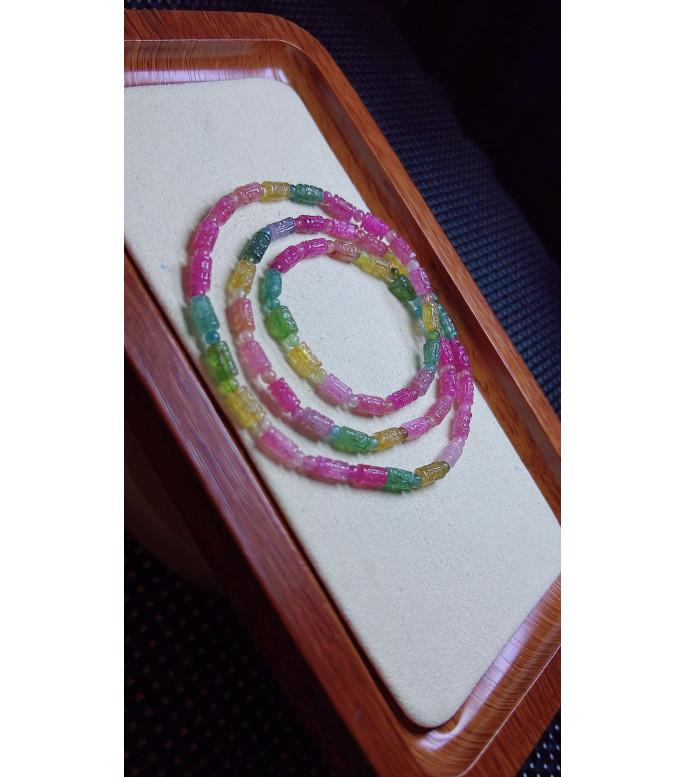 1225F3 exquisite patterned bead tourmaline three circle bracelet, size about 4 X6.5mm