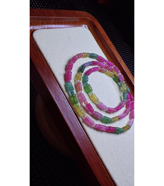 1225F3 exquisite patterned bead tourmaline three circle bracelet, size about 4 X6.5mm