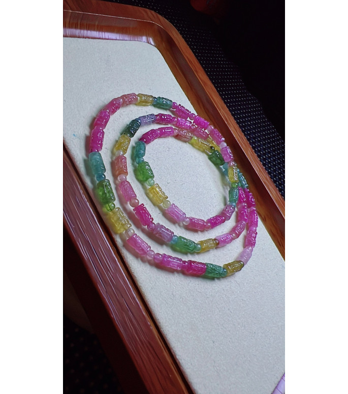 1225F3 exquisite patterned bead tourmaline three circle bracelet, size about 4 X6.5mm