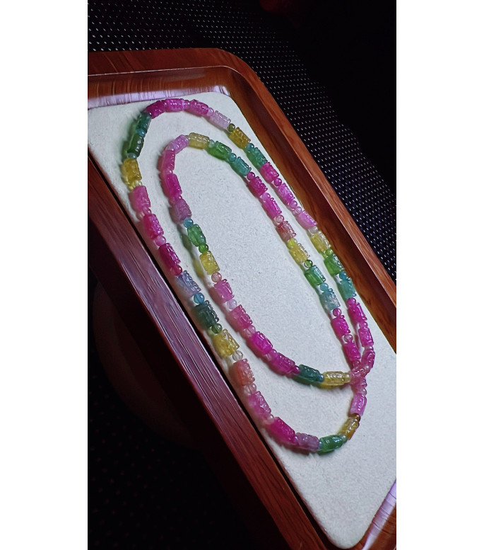 1225F3 exquisite patterned bead tourmaline three circle bracelet, size about 4 X6.5mm