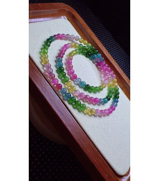 1225F2 exquisite rainbow tourmaline three circle bracelet, size about 5.1mm, weight