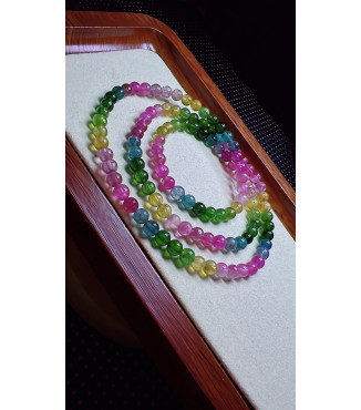 1225F2 exquisite rainbow tourmaline three circle bracelet, size about 5.1mm, weight