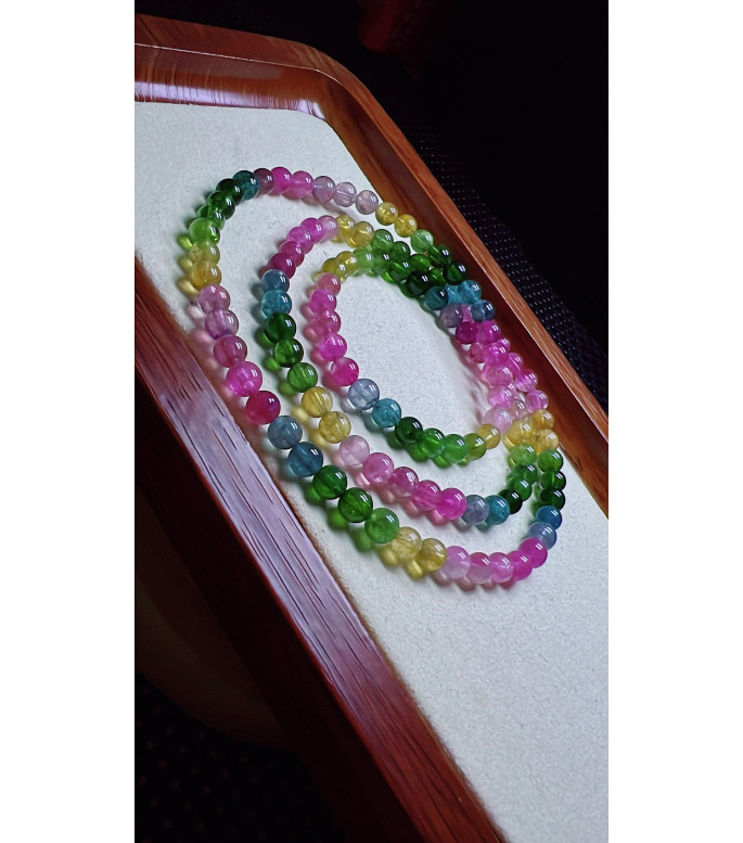 1225F2 exquisite rainbow tourmaline three circle bracelet, size about 5.1mm, weight