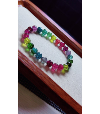 1223F15 exquisite fluorescent tourmaline bracelet, size about 7.5mm, weight 17 grams