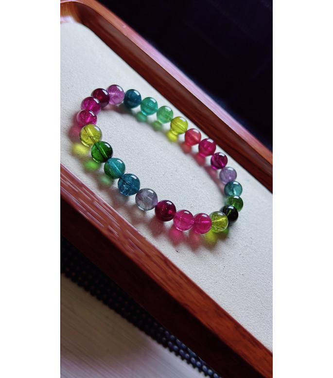 1223F15 exquisite fluorescent tourmaline bracelet, size about 7.5mm, weight 17 grams