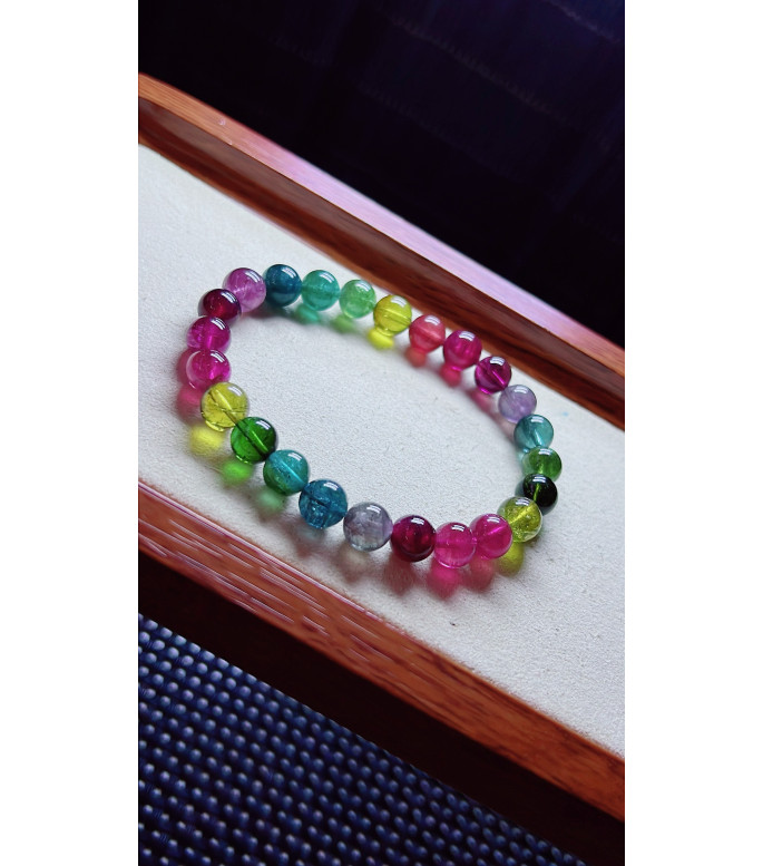 1223F15 exquisite fluorescent tourmaline bracelet, size about 7.5mm, weight 17 grams