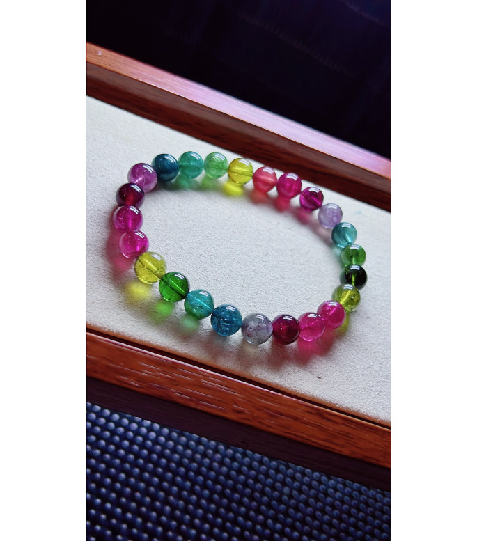1223F15 exquisite fluorescent tourmaline bracelet, size about 7.5mm, weight 17 grams