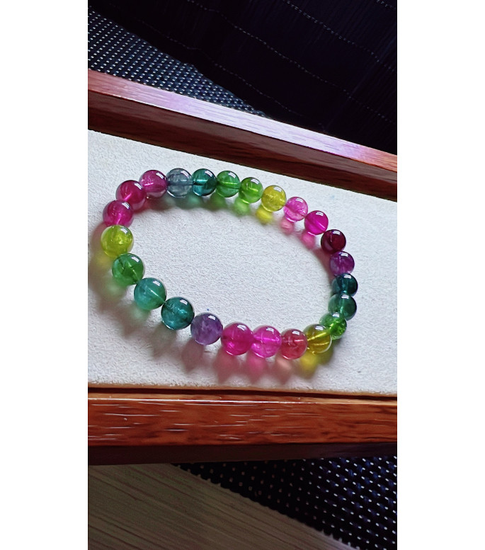 1223F14 exquisite fluorescent tourmaline bracelet, size about 7.5mm, weight 16.9g